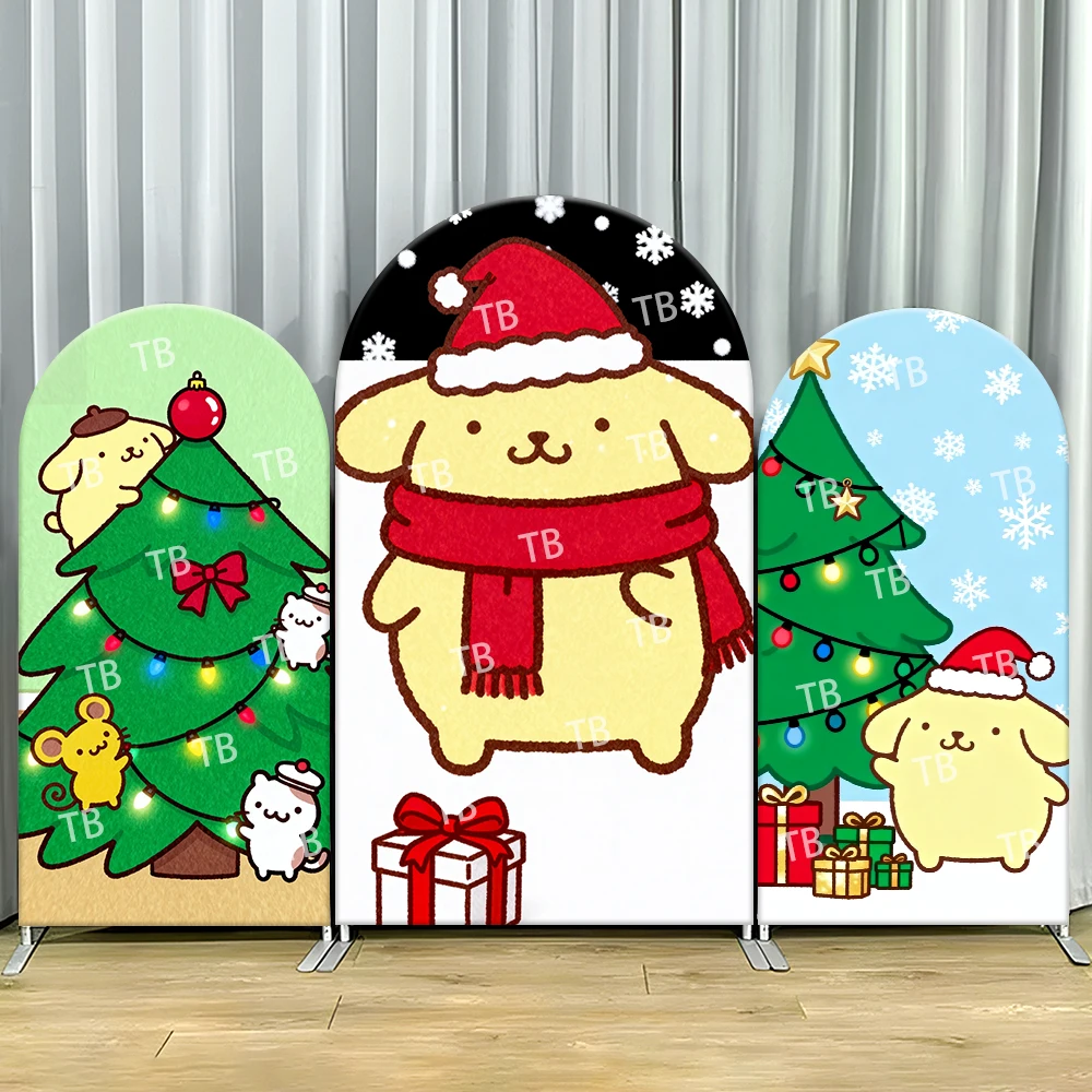 

Sanrio Pompompurin Christmas Theme Arch Backdrop Cover Kawaii Cartoon Decor Photo Booth Prop for Kids' Holiday Party Decoration