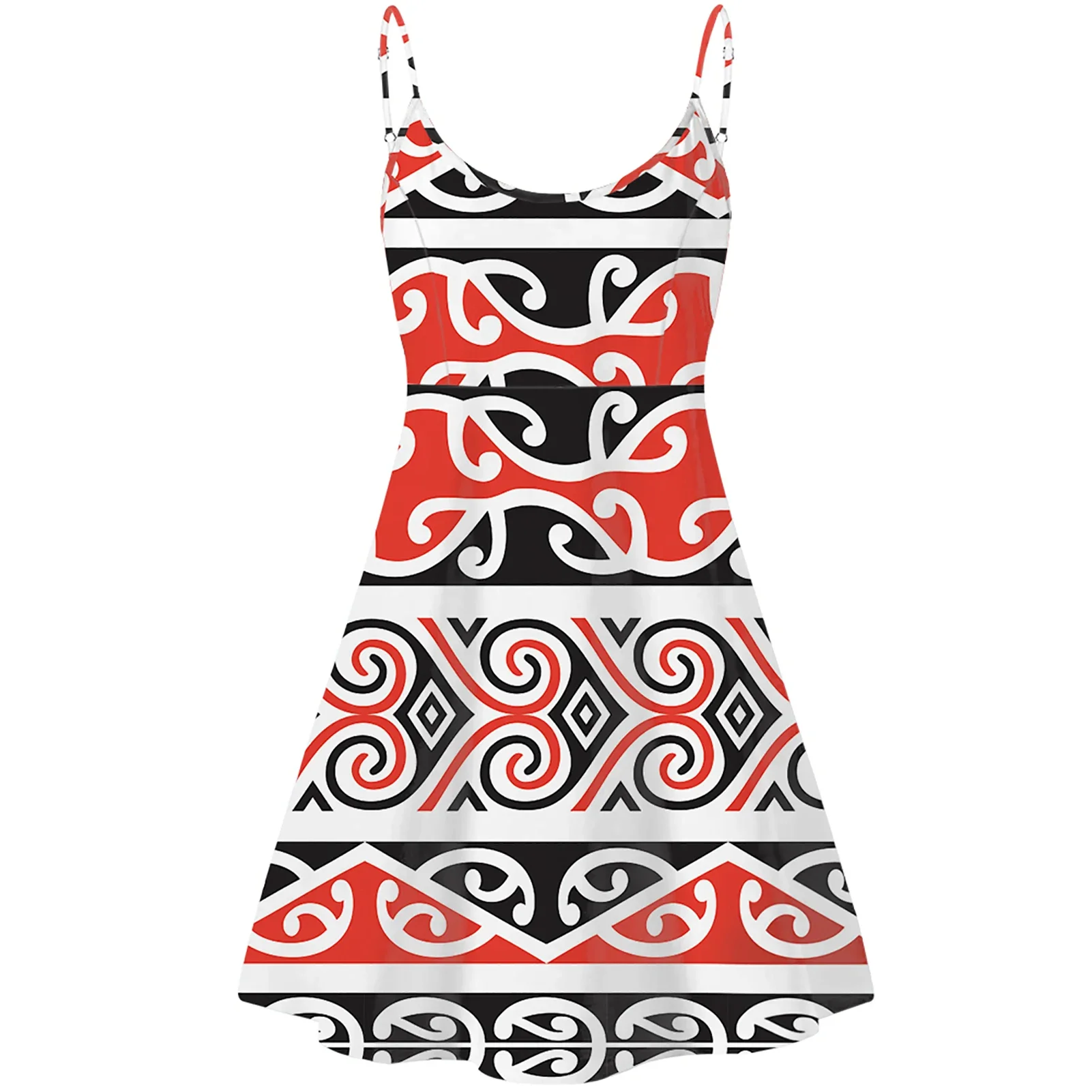 Women's Casual Sleeveless Backless Beach Sundress, Spaghetti Strap Dress for Teen Girls, Polynesian Tribal Guam Hibiscus Print