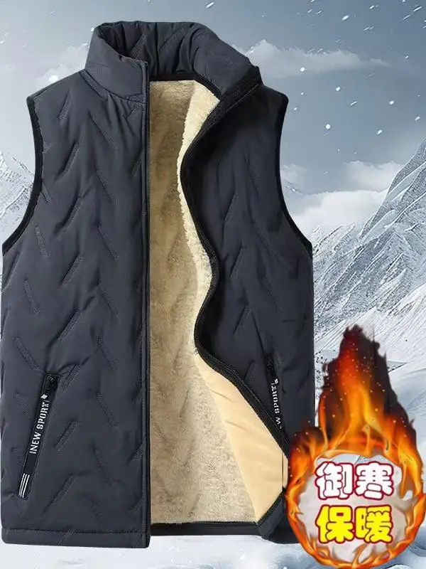 

Мужской бархатный жилет с подкладкой из ягненка, теплая внутренняя часть с подогревом, верхняя одежда большого размера, тет, осенне-зимняя модная повседневная куртка-стойка