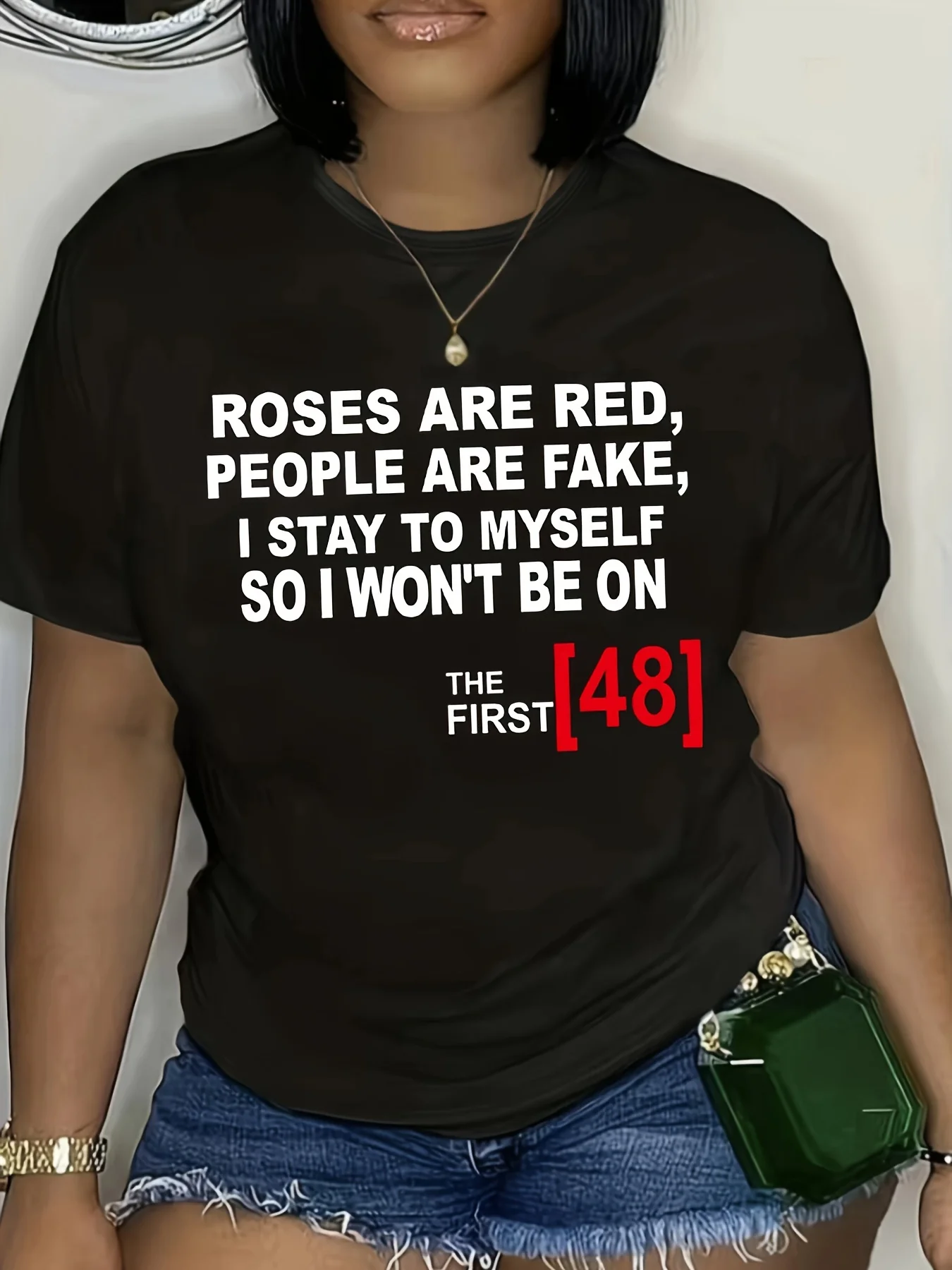 Roses Are Red The First 48 Women's Tee - Humorous True Crime Graphic, Casual Bold Top - view 2