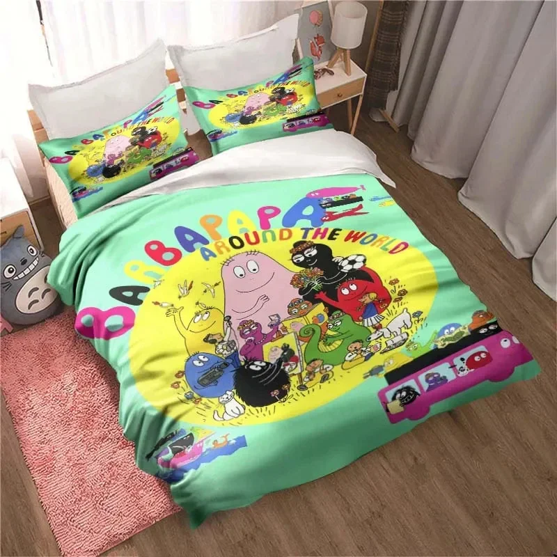 Les Barbapapa Family Cartoon 3 Piece Bedding Set Twin Duvet Cover Set All Season Quilt Cover  Bedding Set Twin Single Boys