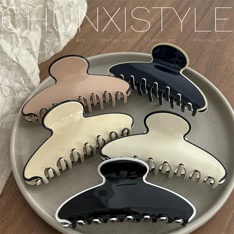 

Черно-белые заколки-крабы для волос среднего и большого размера из ацетата и акрила для женщин, с сильной фиксацией, для создания причесок и укладки волос