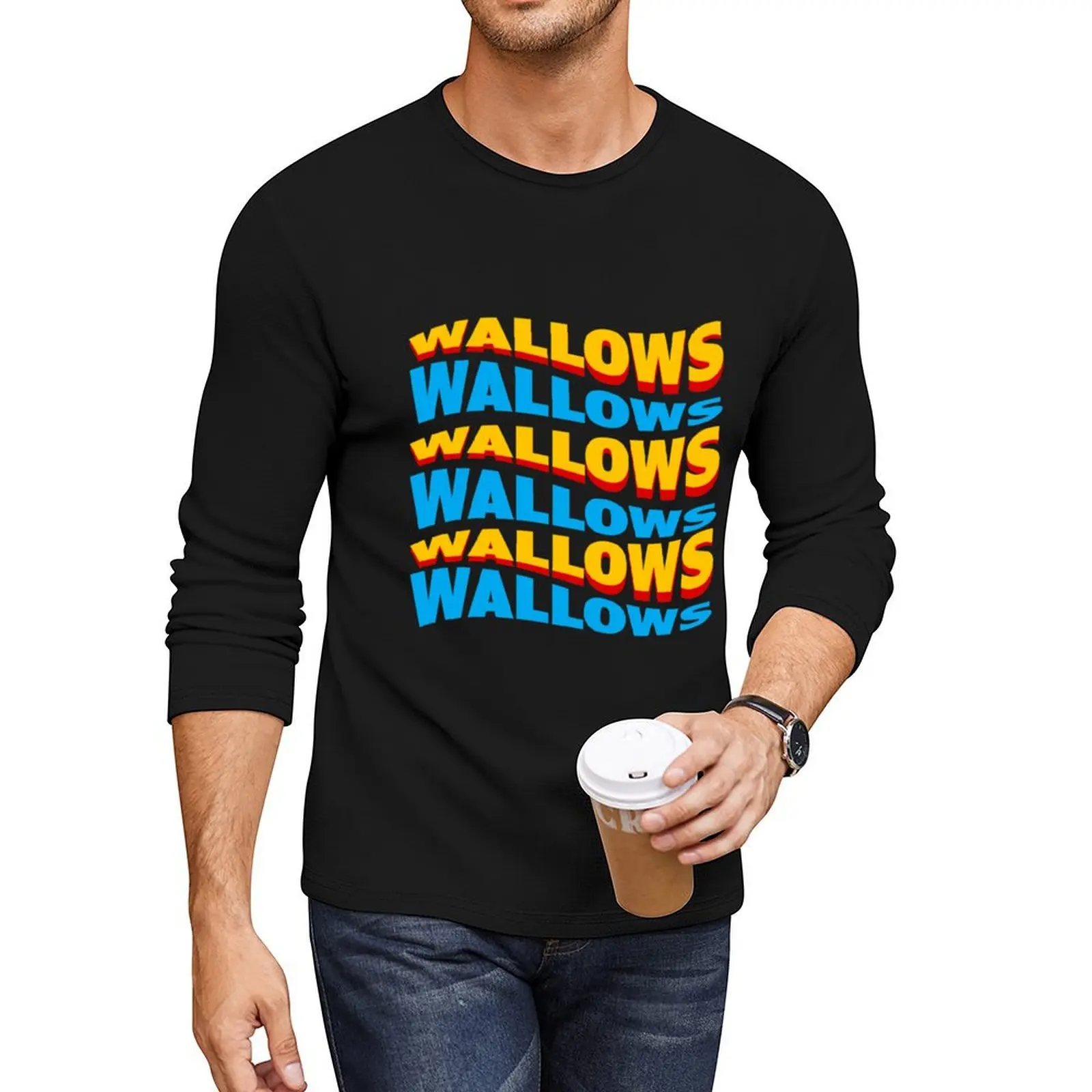 WALLOWS - yellow blue wave Long T-Shirt blank t shirts mens big and tall t shirts