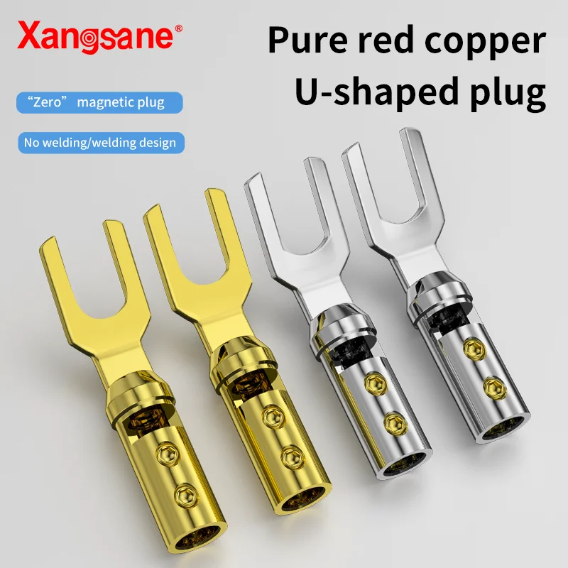 Xangsane HiFi Pure Red Copper Gold-Plated Rhodium Plated Y Plug U-Shaped Connector Speaker Cable Terminal Accessories