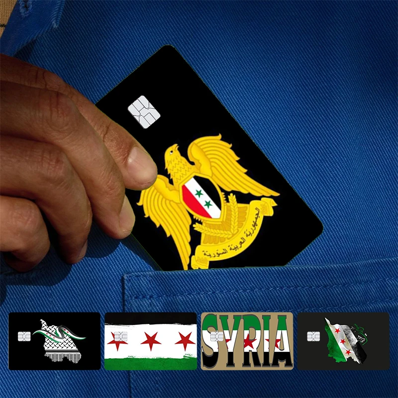 Syria Syrian Republic Flag Cover Skin Sticker For Credit Card Bank Debit Bus Card Front Side Card holder Sleek Indie