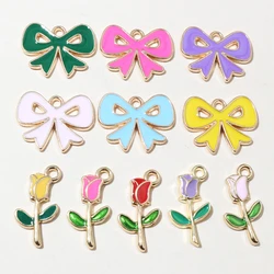 20pcs 18x9mm Enamel Bow Rose Flower Charms Pendant DIY Jewelry Making Accessories Findings for Necklace Bracelet Earrings
