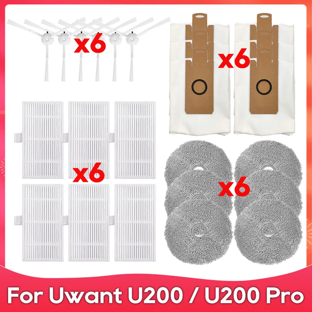 

Fit For Uwant U200 / U200 Pro / Edison 2 Plus U250 Roller Side Brush Filter Mop Pad Dust Bag Robot Vacuums Part Accessories