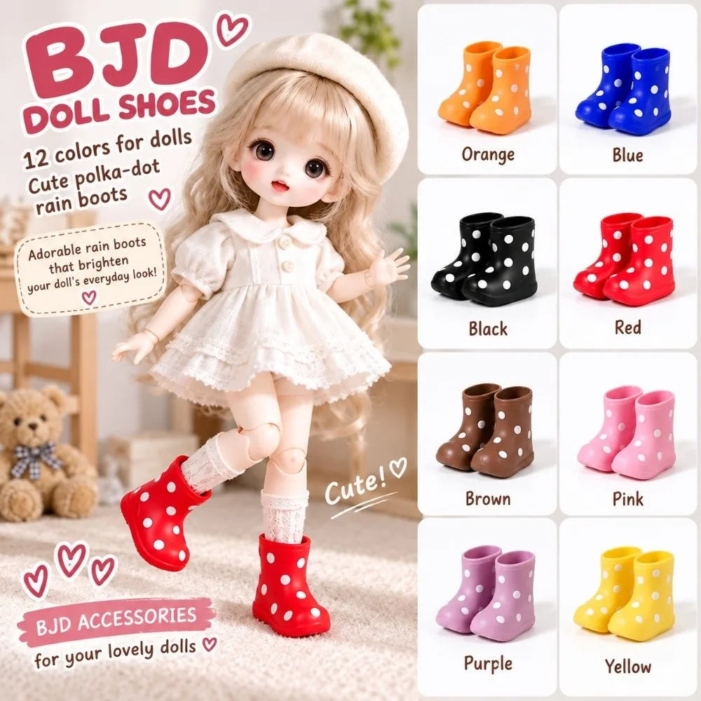 Polka Dot Pattern Rain Boots Waterproof Rain Protection 1/6 Scale Boots Silicone Footwear Fit Ob24, OB22, ICY, Pullip, Azone