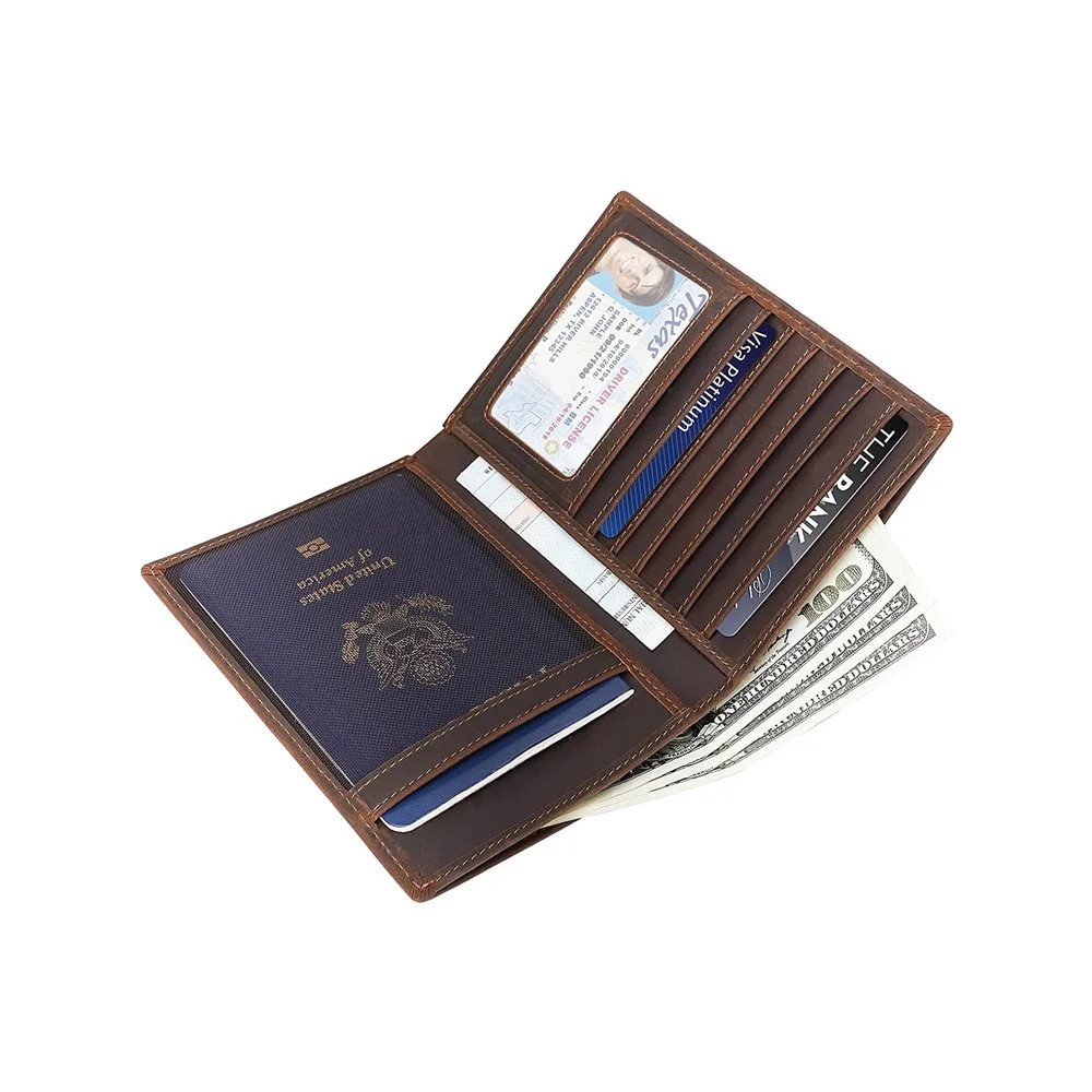 5505 Male and Female Retro Crazy Horse Skin Genuine Leather Passport Bag with Multiple Card Position Document Bag