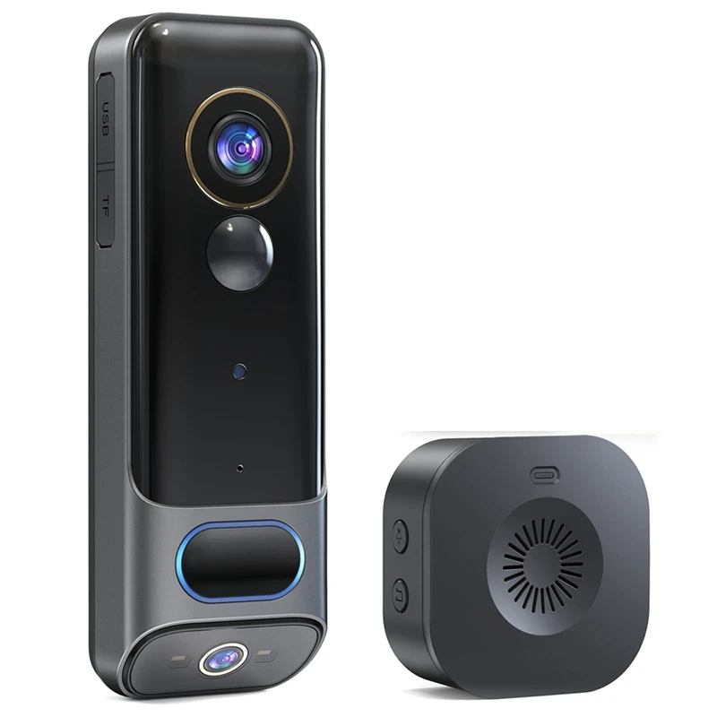 ワイヤレススマートドアベル,デュアルドアベル,2K,AI人間検出,暗視,サブスクリプションなし