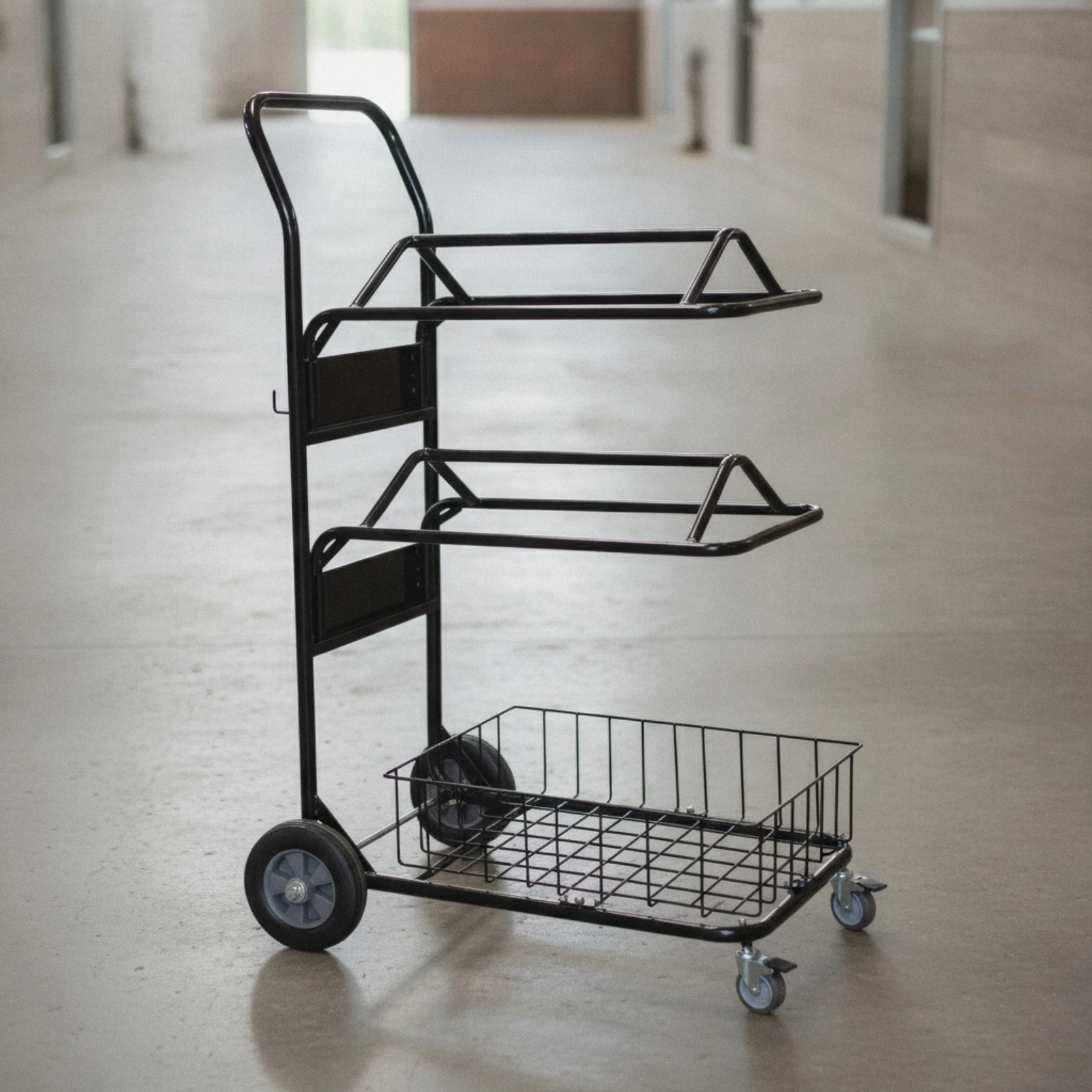 Saddle Rack Hand Cart Rustproof Rolling Saddle Rack with Wire Basket Rolling Tack Cart with Caster Wheels Maneuverable Rugged