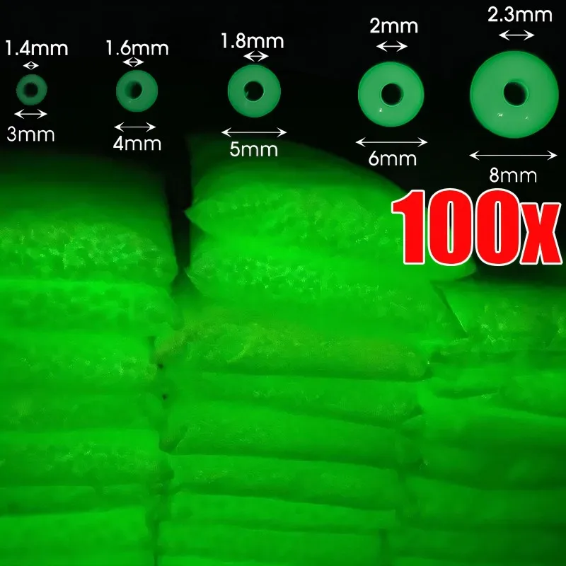 100 sztuk świecące koraliki wędkarskie różne gumowe blask fluorescencyjne zielone koraliki wędkarskie średnica 3mm-8mm akcesoria wędkarskie