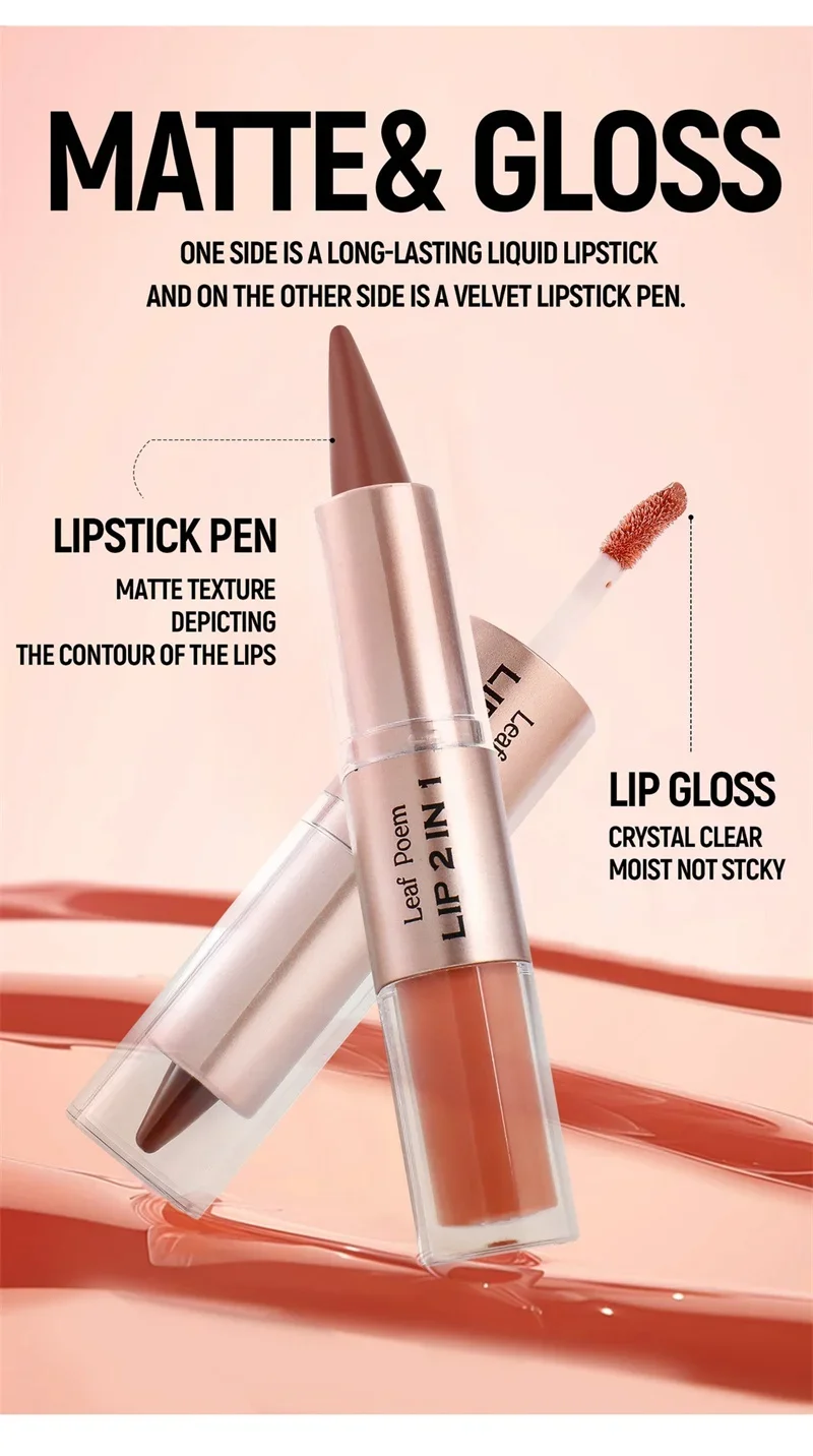 2-in-1 Konischer Gradient-Lipliner-Stift in Nude-Braun, Spiegelglas-Lipgloss, Matter Lippenkonturenstift, Wasserfester Lippenkonturenstift, Nicht klebendes Make-up – Detail 3