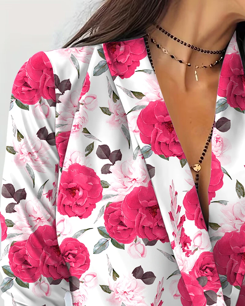 Sexy and Elegant Top for Women Temperament Commuting Flower Printed V-Neck Casual Top Shipped Within 48 Hours