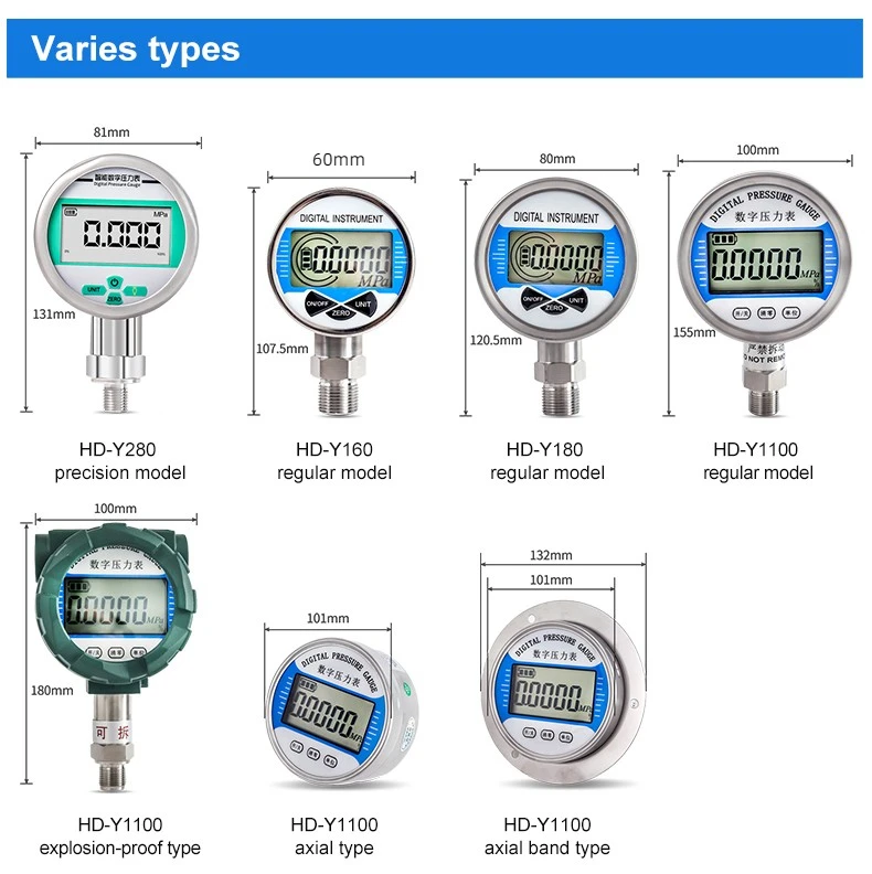 Battery Powered Stainless Steel Intelligent Digital Display Pressure Gauge High-precision Water Air Vacuum Pressure Meter