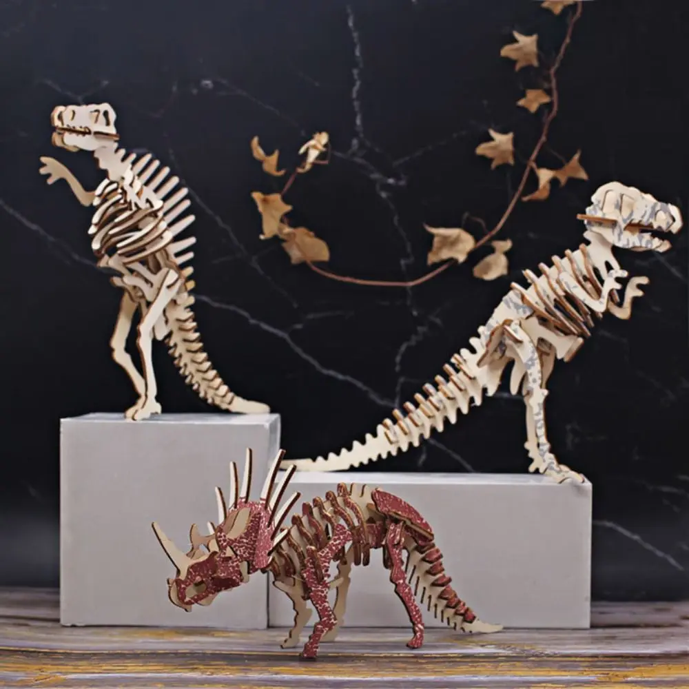 Deinonychus 3D Wooden Dinosaur Puzzle Diplodocus Spinosaurus DIY Dinosaur Model Triceratops Toy Tyrannosaurus Jigsaw