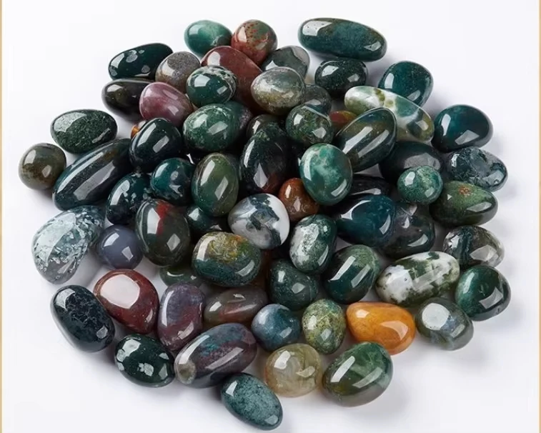 2.2 lb Bulk Tumbled Green Moss Agate Stones from India - Natural Polished Gemstone Supplies for Wicca, Reiki,