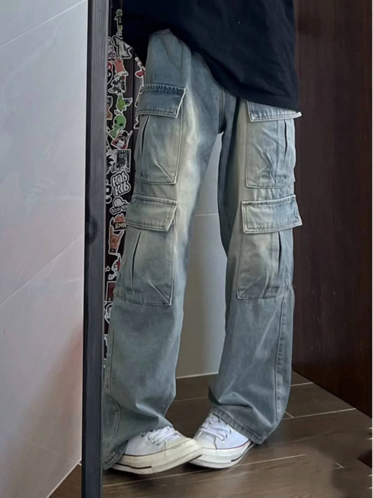 

Heavy Du Waed Denim Work Trousers Men's Autumn High Waist Long Straight Leg Jeans Youth Trendy Wear Resistant Loose Fit