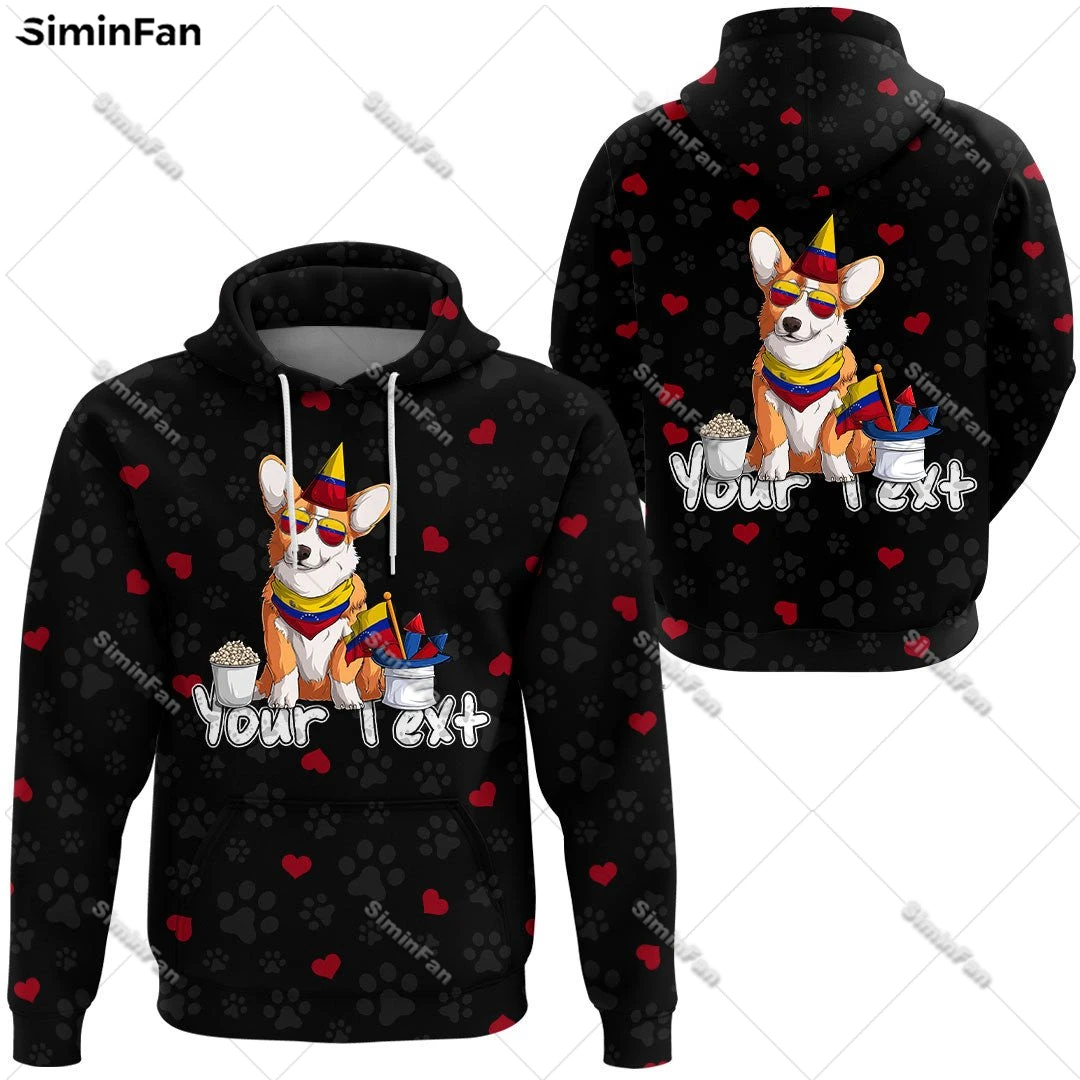 Custom Text Venezuela Husky Pug Dogs 3D Printed Hoodie Men Hooded Pullover Jacket Coat Male Sweatshirt Unisex Outwear Female Top