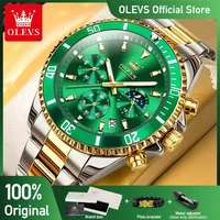 Relojes OLEVS para hombre, relojes de lujo de primeras marcas para hombre, cronógrafo Original resistente al agua de acero inoxidable, fase lunar, fecha, esfera giratoria