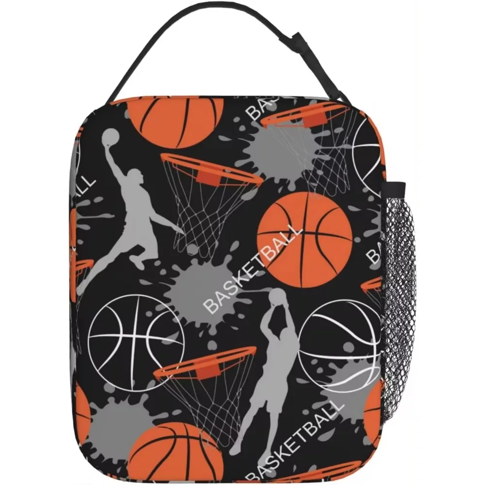 Art Basketball Durable Waterproof Insulated Lunch Bag Reusable Cooler Thermal Tote Lunch Box Organizer for School Work Picnic