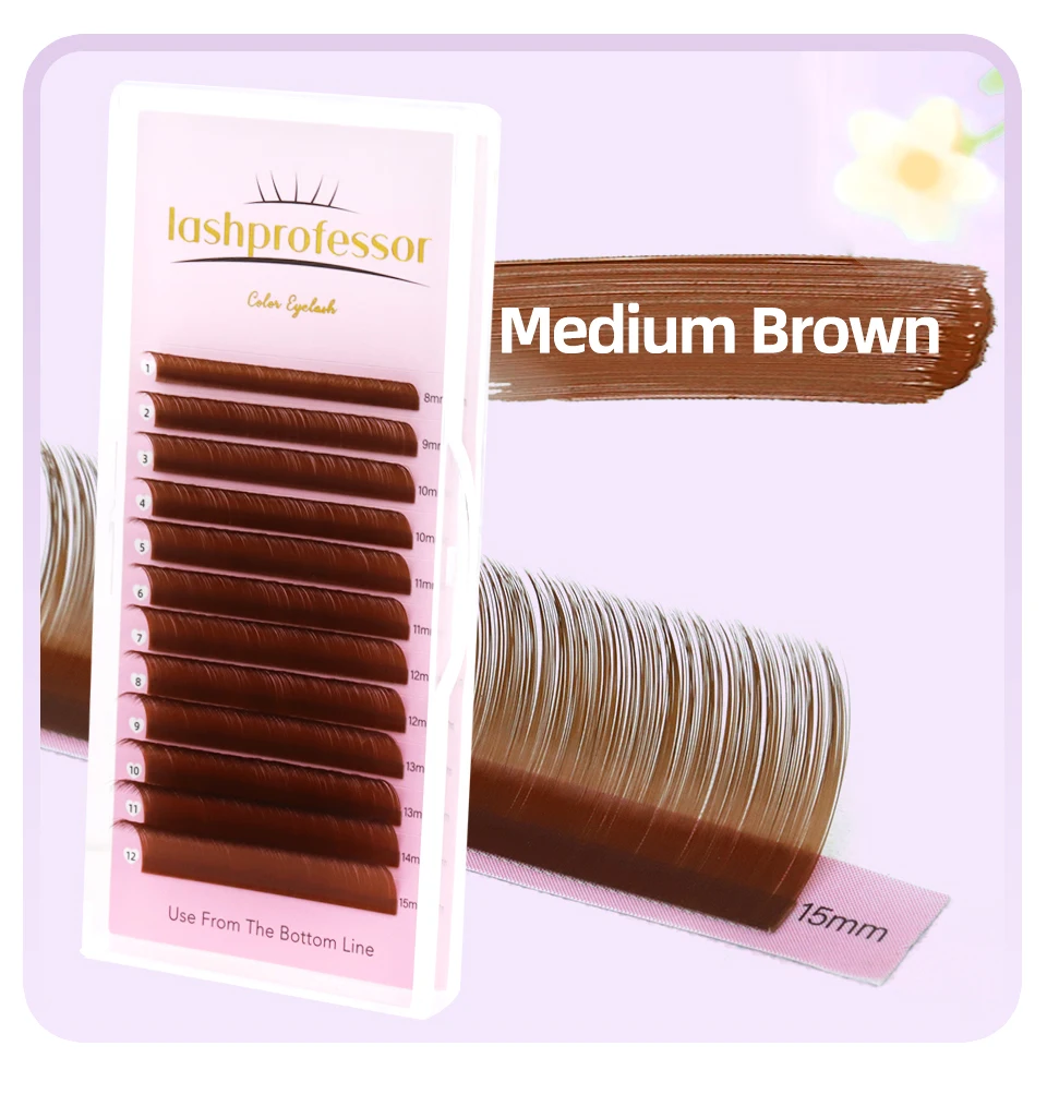 Lashprofessor Braune farbige Wimpernverlängerung, individuelle Nerzfarbe, falsche Wimpern, dunkelbraune Mokka-Farben-Wimpern für Make-up, Cilio – Detail 7
