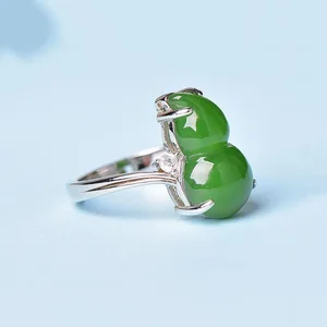 Green Jade Gourd Rings Stone 925 Silver Accessories Real Charm Jewelry Fashion Charms Natural Carved Vintage Gemstones Chinese