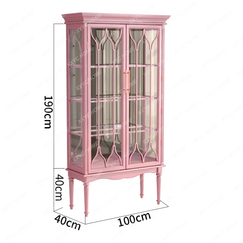 A Pure solid wood oak retro with glass door, display cabinet, home living room against the wall model shelf
