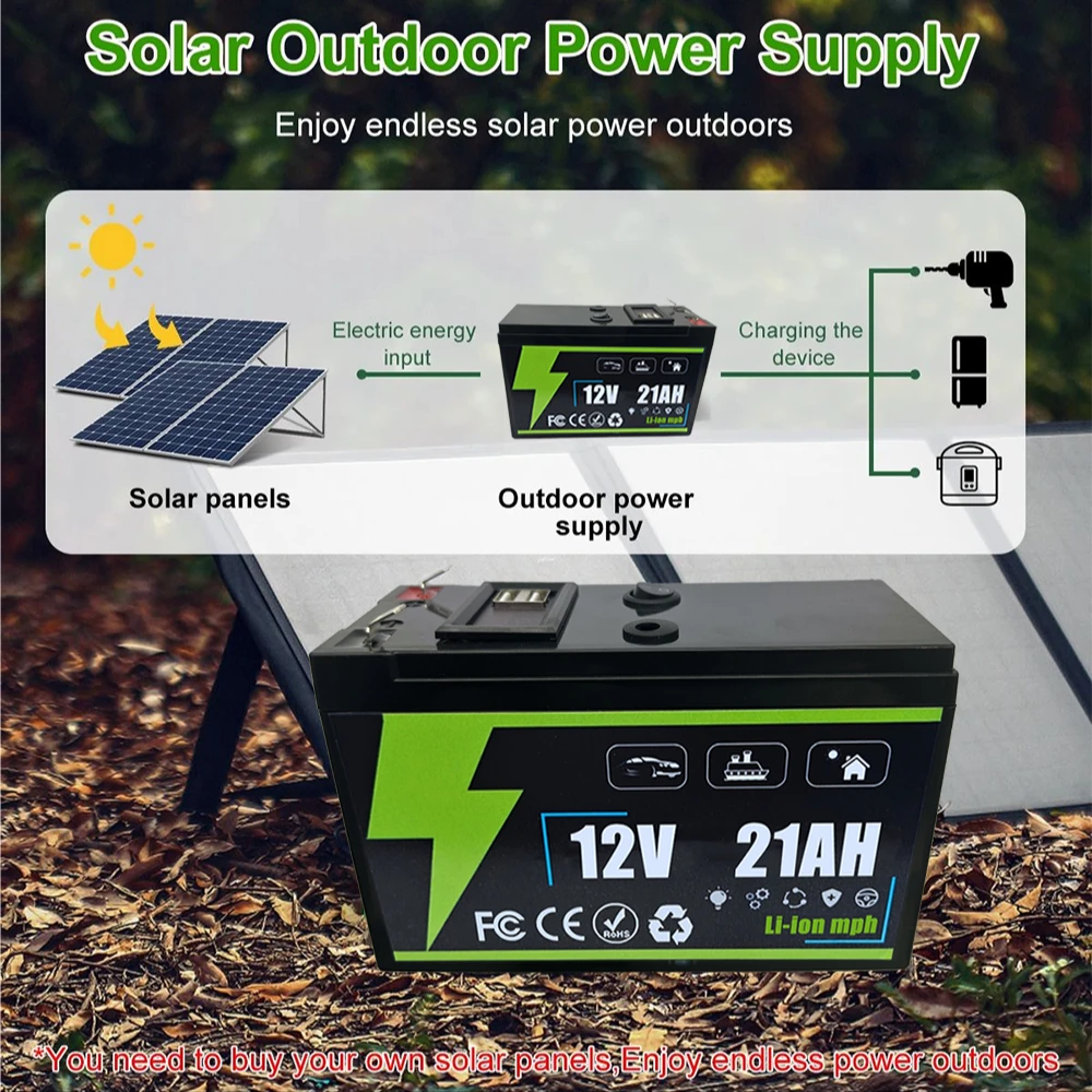 12V 9AH Lithium LiFePO4 Deep Cycle Battery for Solar,Fish Finder, Power Wheels, Lighting, Off-Grid Applications 8S 30A Smart BMS