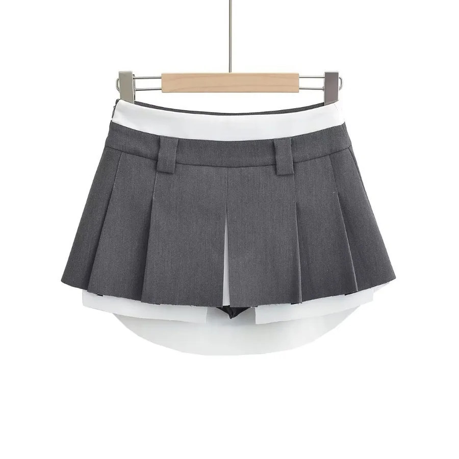 Korean Version of Ins Small Fresh Sweet College Style Low Waist Skirt Temperament Splicing Color Contrast Design Small Skirt