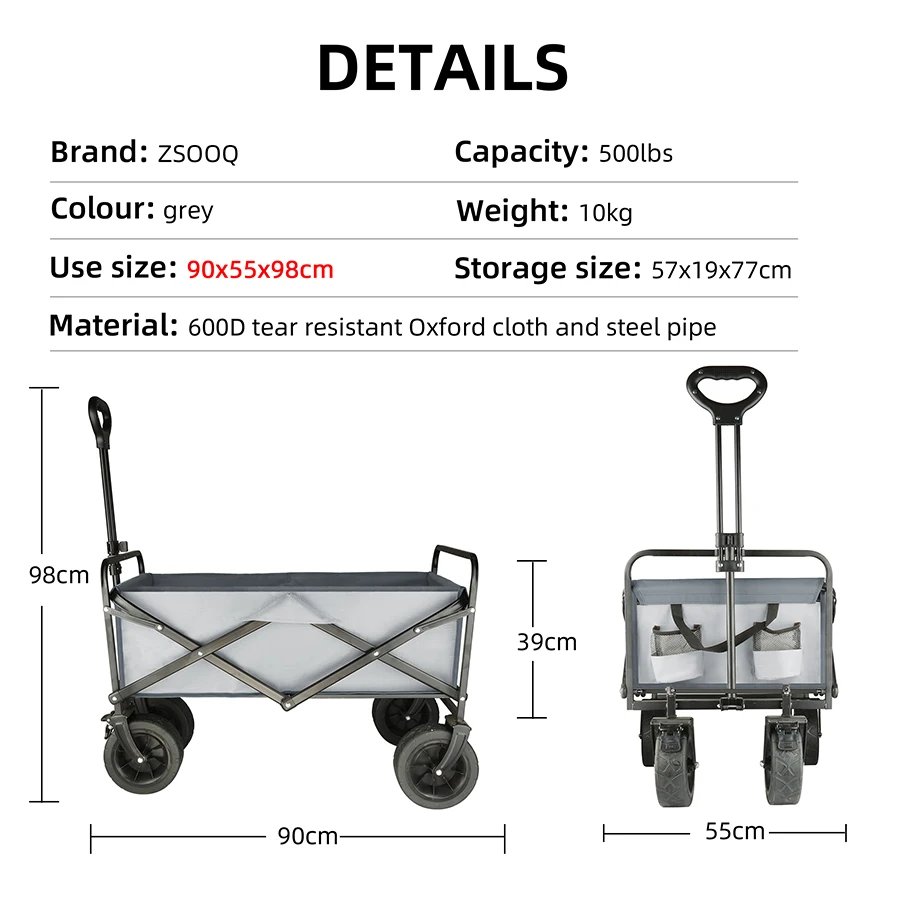 Large Weight Capacity Heavy Duty Cart Collapsible Folding Beach Wagon with Big All-Terrain Wheels Outdoor Camping Equipment image 3