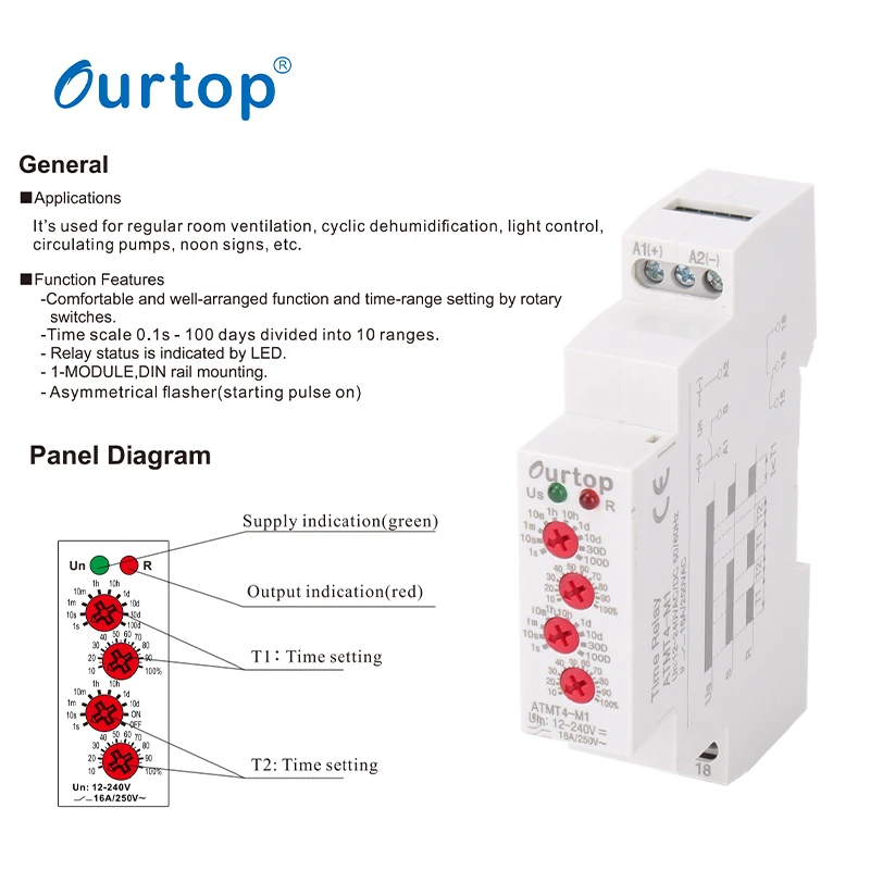 

ATMT4-M1 асимметричное реле времени цикла 220 В 16 А переменного тока/фотоэлектронное реле повторения