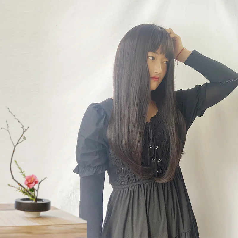 Natürliche Luft Pony Volle Perücke Neue Stil frauen Perücke Koreanische Mode Realistische Haar Lange Gerade Perücke