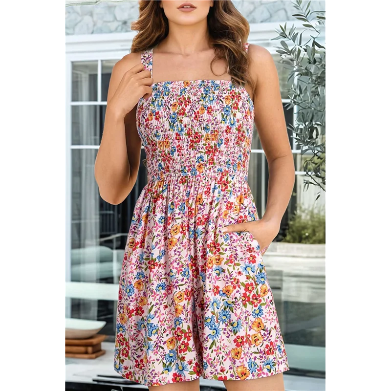 CGS-ผู้หญิงฤดูร้อนสบายๆSmocked Rompersสแควร์คอหลวมกางเกงขาสั้นJumpsuits 2025