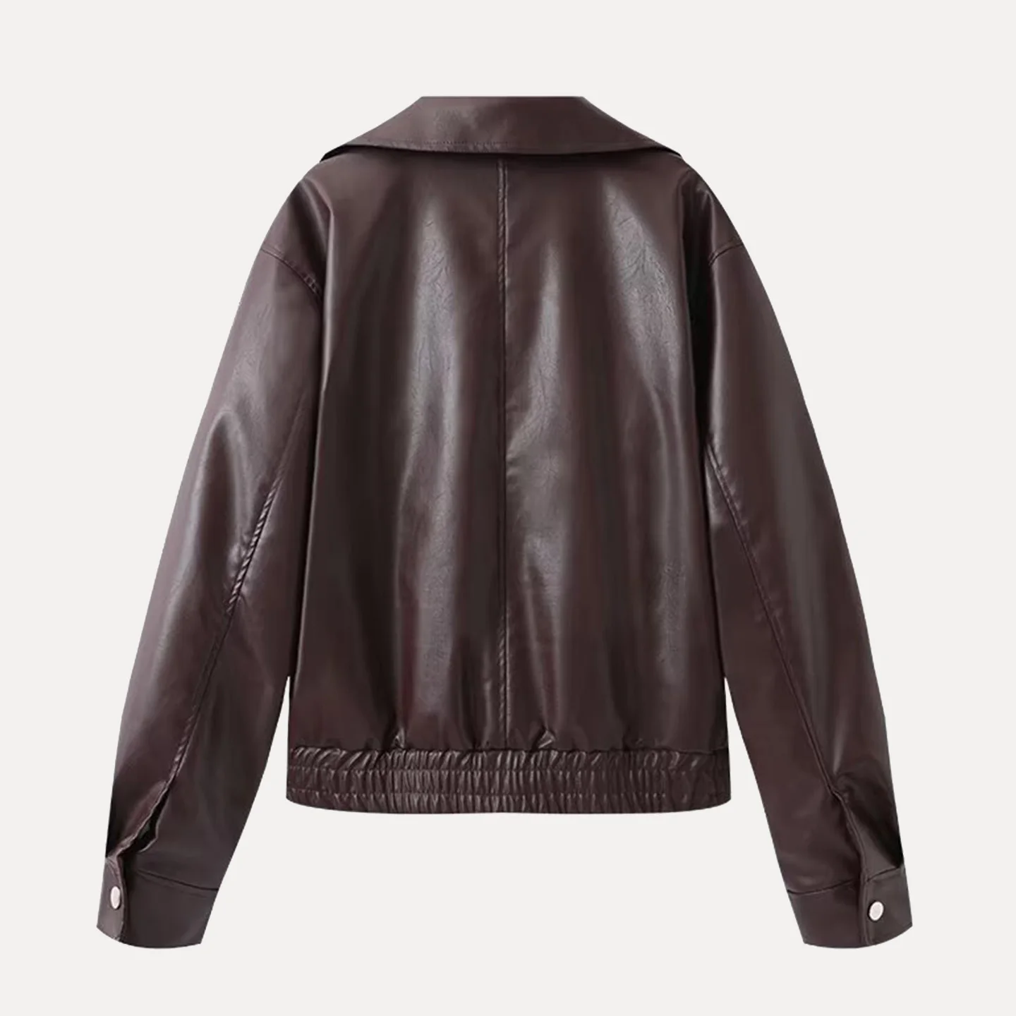 Gola casual de couro Jaet feminino versátil rua sle zíper longo sve solto ajuste outerwear para a temporada outono