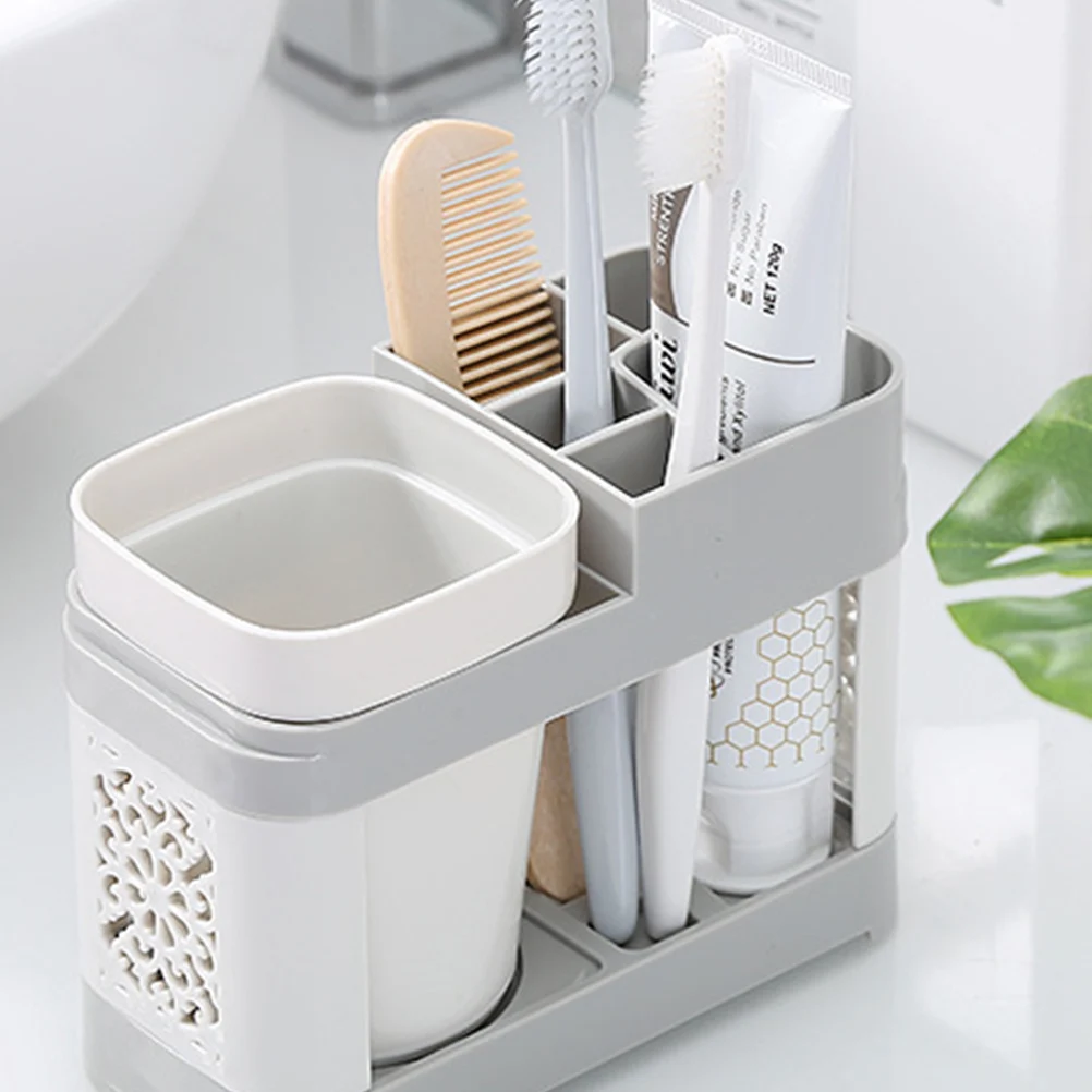 

2pcs Toothbrush Holder Set Food Grade Pp Multifunction Desktop Rack For Bathroom Sink Organizer Cup Shelf Storage Practical