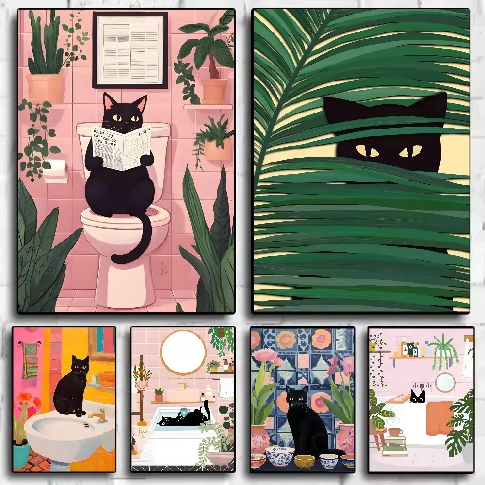 Diamond Painting Funny Black Cat Reading Newspapers on The Toilet Diamonds Mosaic Handmade Art Exquisite Gift Home Decoration