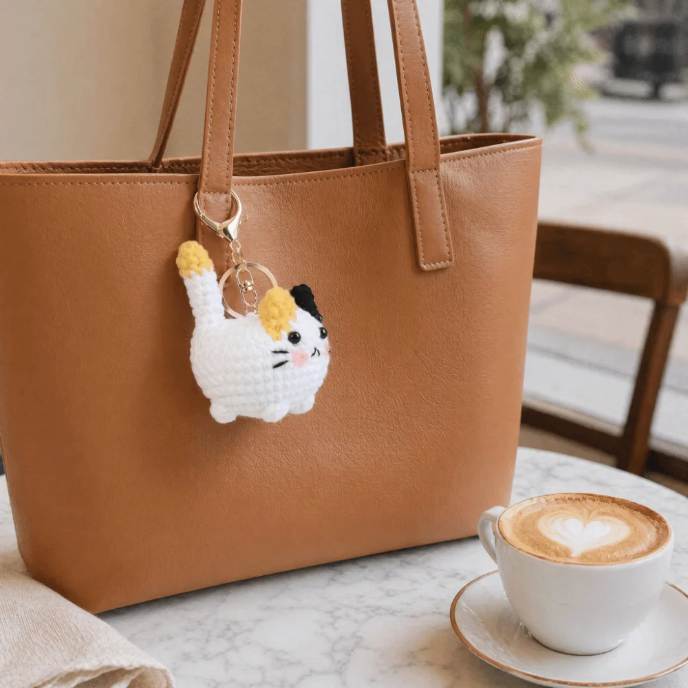 Creative Handmaking Crochet Kitten Keyrings Animal Knitting Handwoven Cat Pendant Kawaii Cartoon Cat Key Chain Backpack