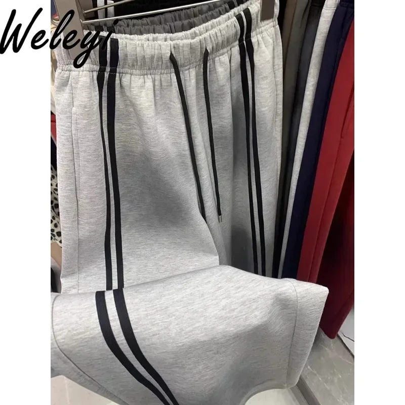 Baggy moda vermelho gradiente cor sweatpants para as mulheres 2024 primavera e outono novo solto esportes cintura alta calças largas perna femme