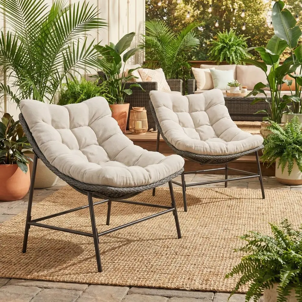 

Outdoor Papasan Chairs Set of 2, Oversized Scoop Wicker Chairs with Cushions amp Steel Frame, Double Comfy Conversation Reading
