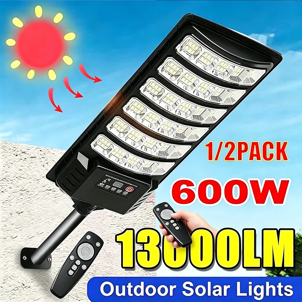 1/2Pcs Solar LED Light Outdoor Wall Flood Street Lamp with Remote Control, Super Bright Solar Powered Lighting for Garden Yard Patio Garage
