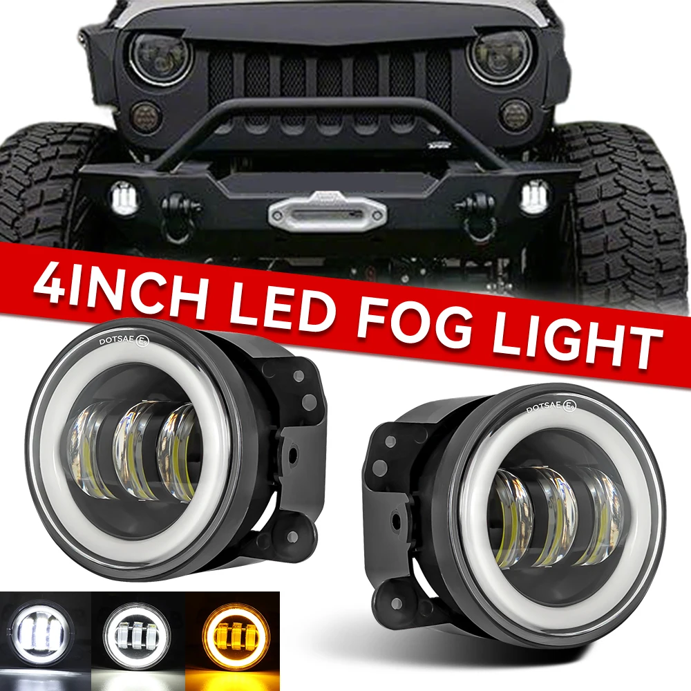 

4 inch Fog Light Car LED Headlight 30W LED With White Halo Ring DRL Angel Eyes Light For Jeep Wrangler JK Dodge Off-Road