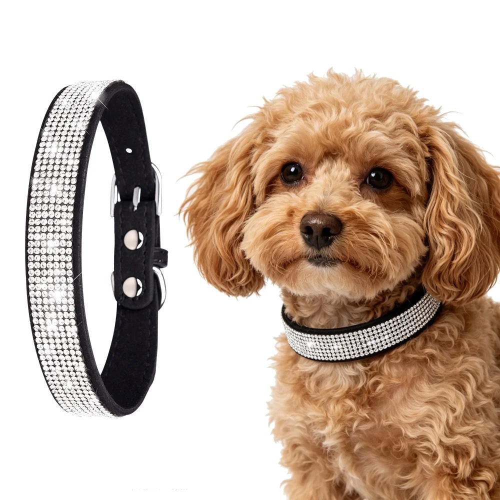Glitzerndes Strass-Hundehalsband aus weichem Wildleder-Mikrofaser, langlebig und bequem für kleine und mittelgroße Hunde, Katzen, Welpen und Kätzchen – Detail 8