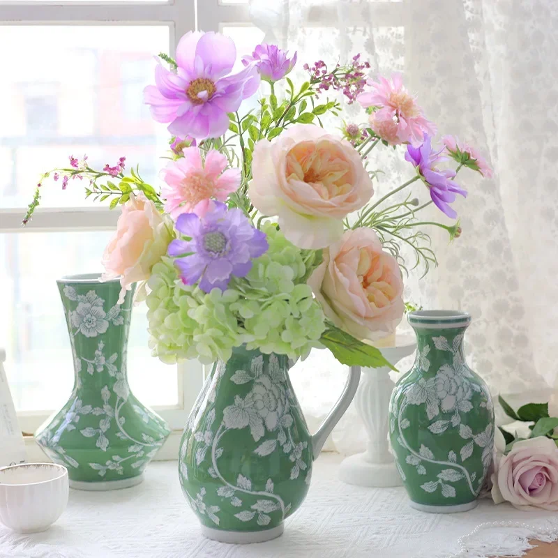 2026 Unique Ceramic Vase Green Porcelain Jar Flower Vase Flower Arrangement Accessories Hydroponic Pot Flowerpot Home Decoration
