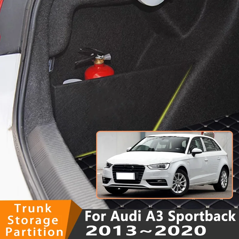 

Автомобильные аксессуары для Audi A3 Sportback 2013 ~ 2020 автомобильный органайзер, утолщенная боковая перегородка багажника, детали внутреннего ящика для хранения