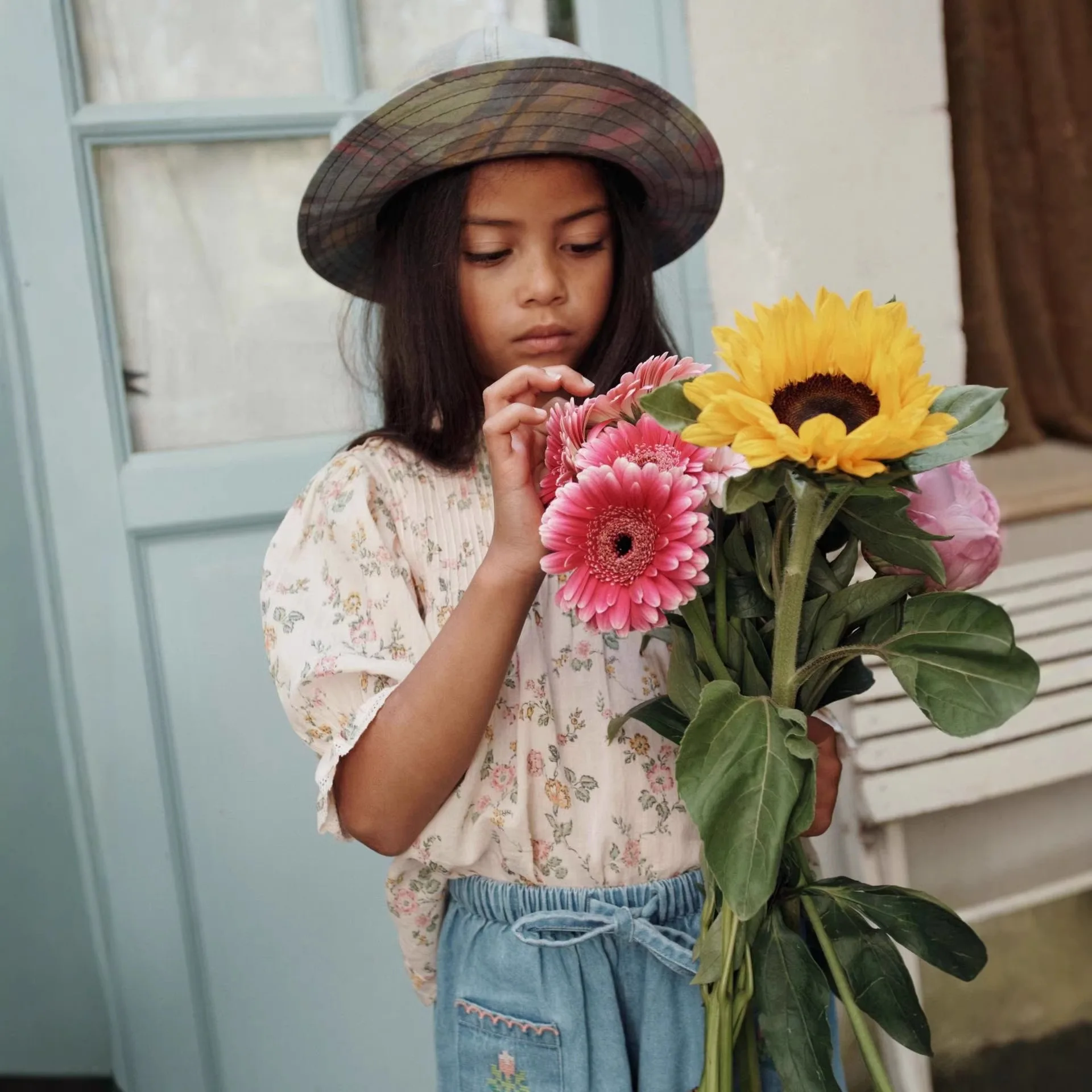 Girls Summer Denim Dress with Heavy Embroidery Flower Design Ins Style Children's Wear with Flutter Sleeves Cross-Border Fashion