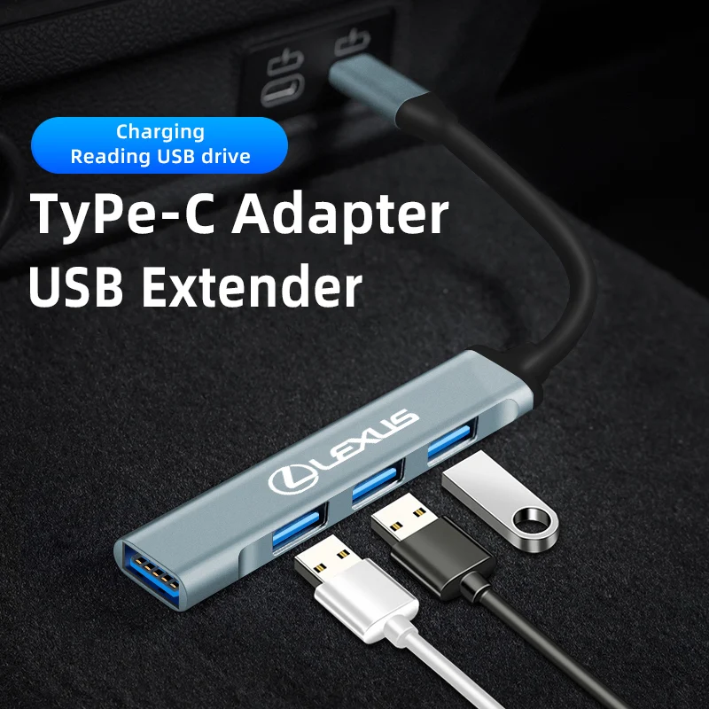 3 puertos USB tipo C HUB 3,0/2,0 adaptador OTG accesorios de coche para Lexus FSPORT LBX NX RX 350h 450h ES UX 300e GS GX IS LS LX CT LC