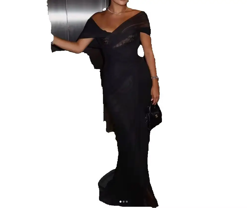 Black Lace Mother of the Bride Dress Off The Shoulder Mermaid Prom  Gowns Saudi Arabia Formal Wedding Guest Gowns Customized