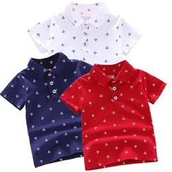 2025 NOVEDAD DE VERANO bebé niños moda transpirable estampado manga corta solapa cuello Camisa de algodón Tops Dropshipping