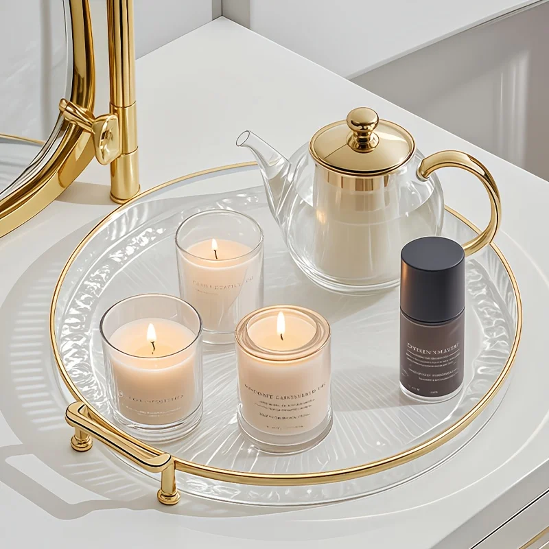 A Storage Tray with 10.6-Inch Gold-Edged Handles, Suitable for Holding Aromatherapy Products, Cosmetics, Keys, Coffee and Tea Sets, and Other Items. It Is Ideal for the Kitchen, Dining Room, Bedroom, and Desk. a Perfect Gift for Mother's Day and Labor Day